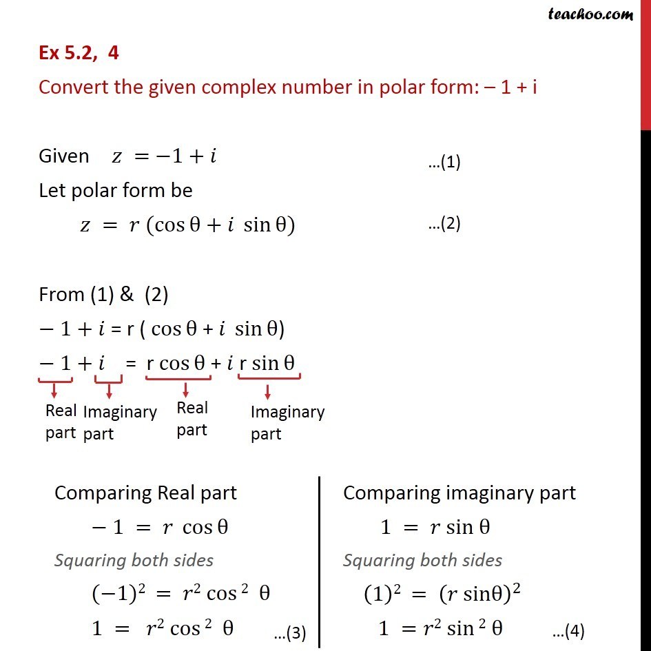 Ex 5.2, 4 - Convert in polar form: -1 + i - Complex number - Ex 5.2