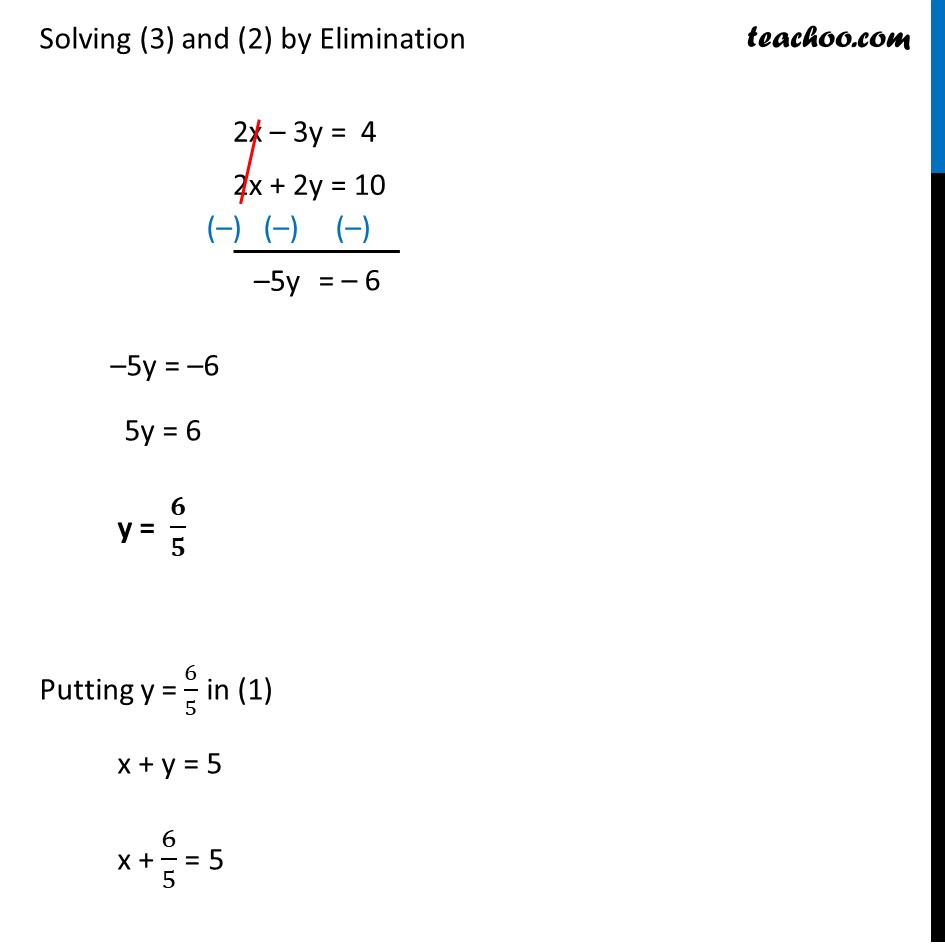 Ex 3 4 1 Solve By Elimination And Substitution I X Y 5 2x 3y