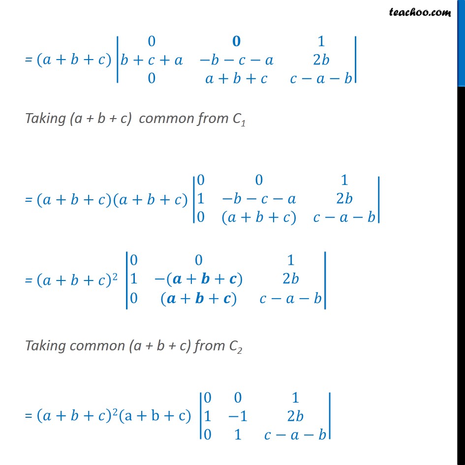 Ex 4.2, 11 - Using properties of determinant, show (i) |a-b-c - Ex 4.