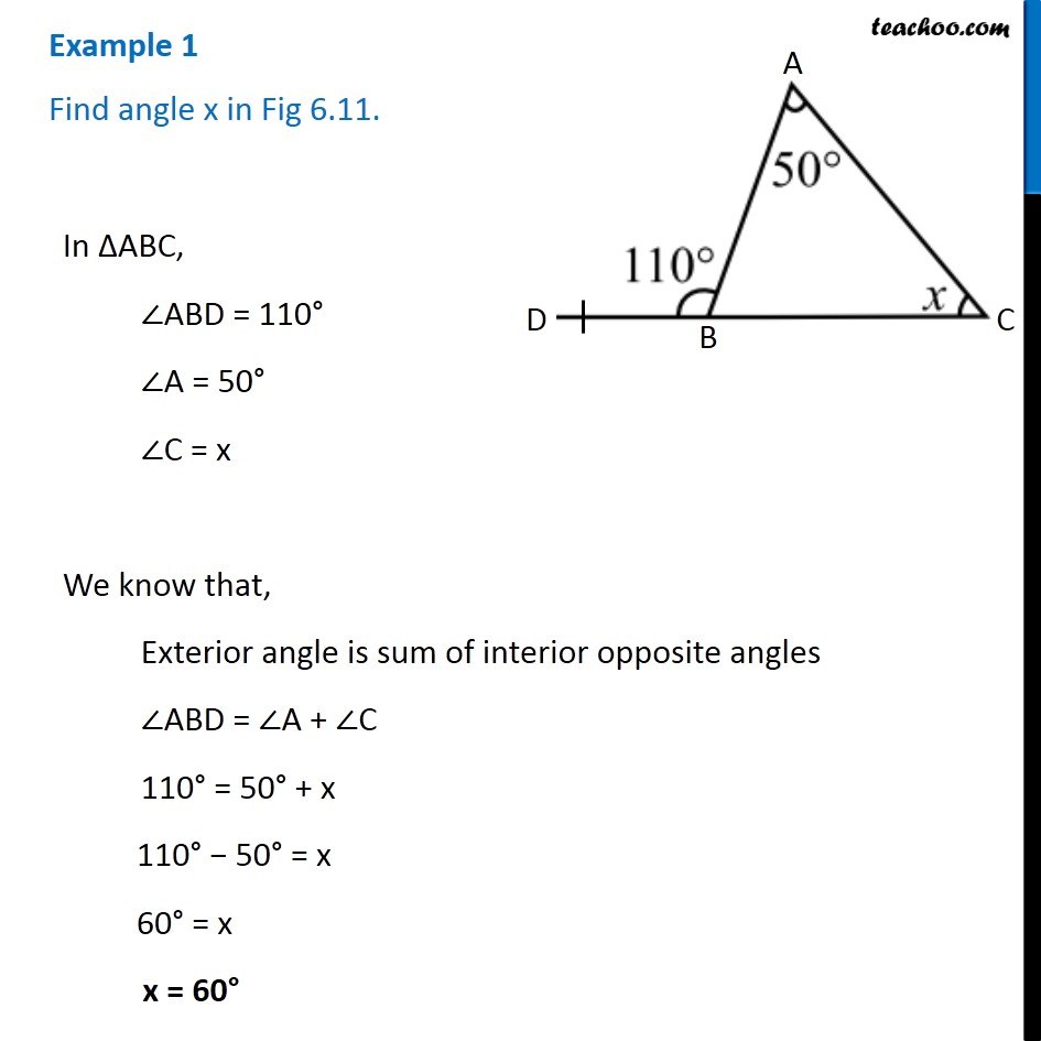 Example 1 - Find angle x in Fig 6.11 - Chapter 6 Class 7