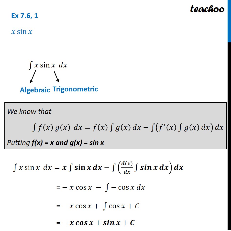 Ex 7.6, 1 - Find Integration Of X Sin X - Chapter 7 Class 12