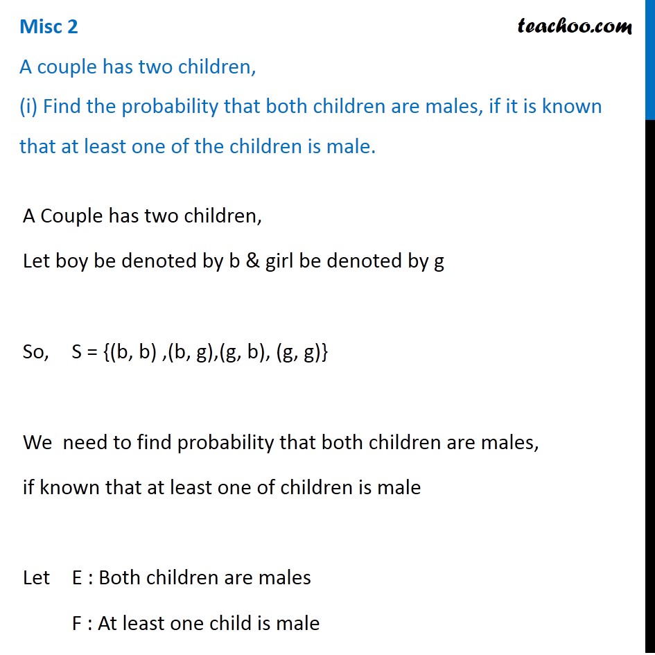 Misc 2 - A couple has two children (i) Probability both are males