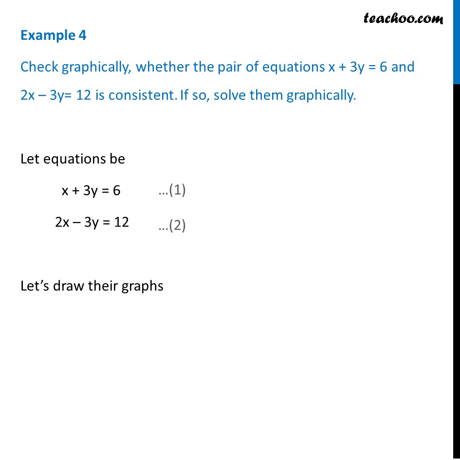 Example 4 - Check whether equations x + 3y = 6 and 2x - 3y
