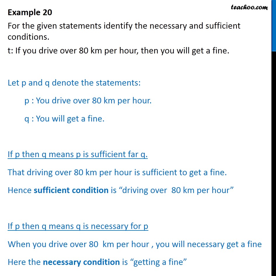 Example 20 For Given Statements Identify Necessary And Sufficient