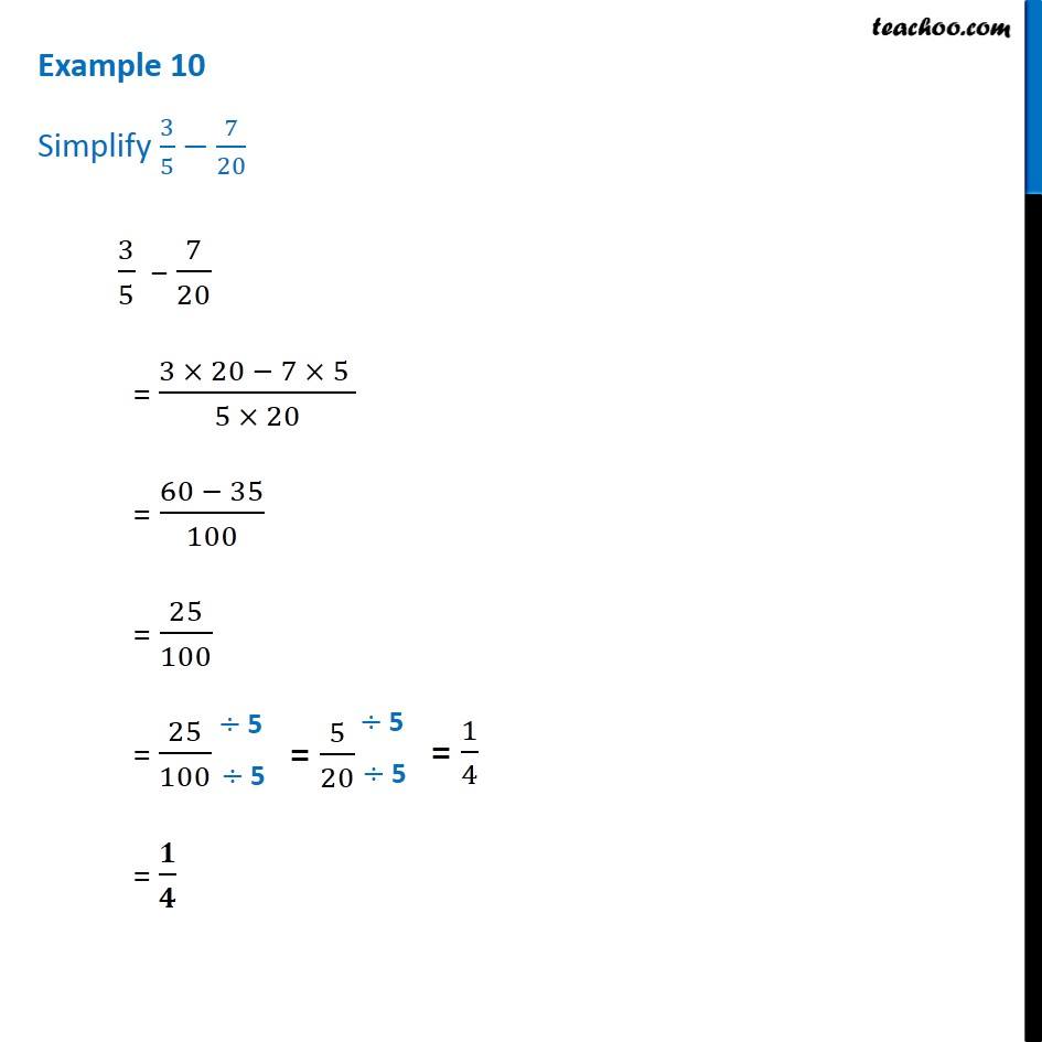 Example 10 Simplify 3/5 7 20 Chapter 7 Class 6 Teachoo