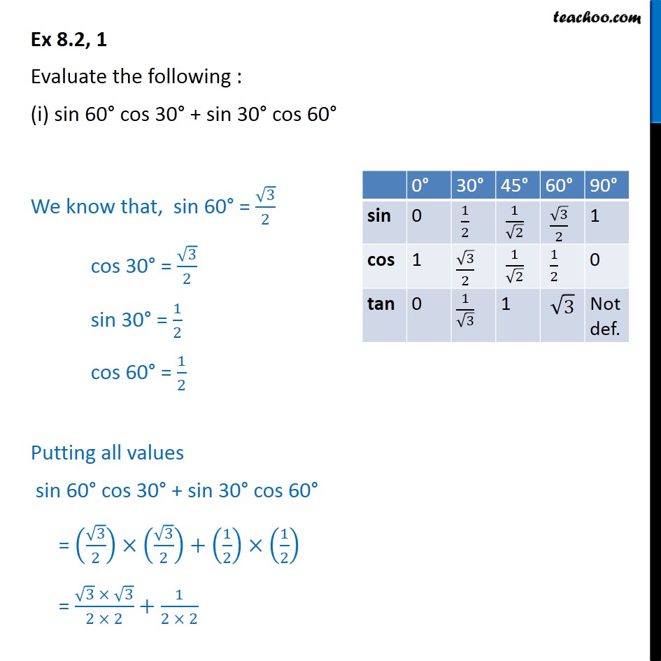 0 format gst invoice Class  cos 1 8.2, sin 10 Evaluate: 30  30  Ex (i) 60  sin