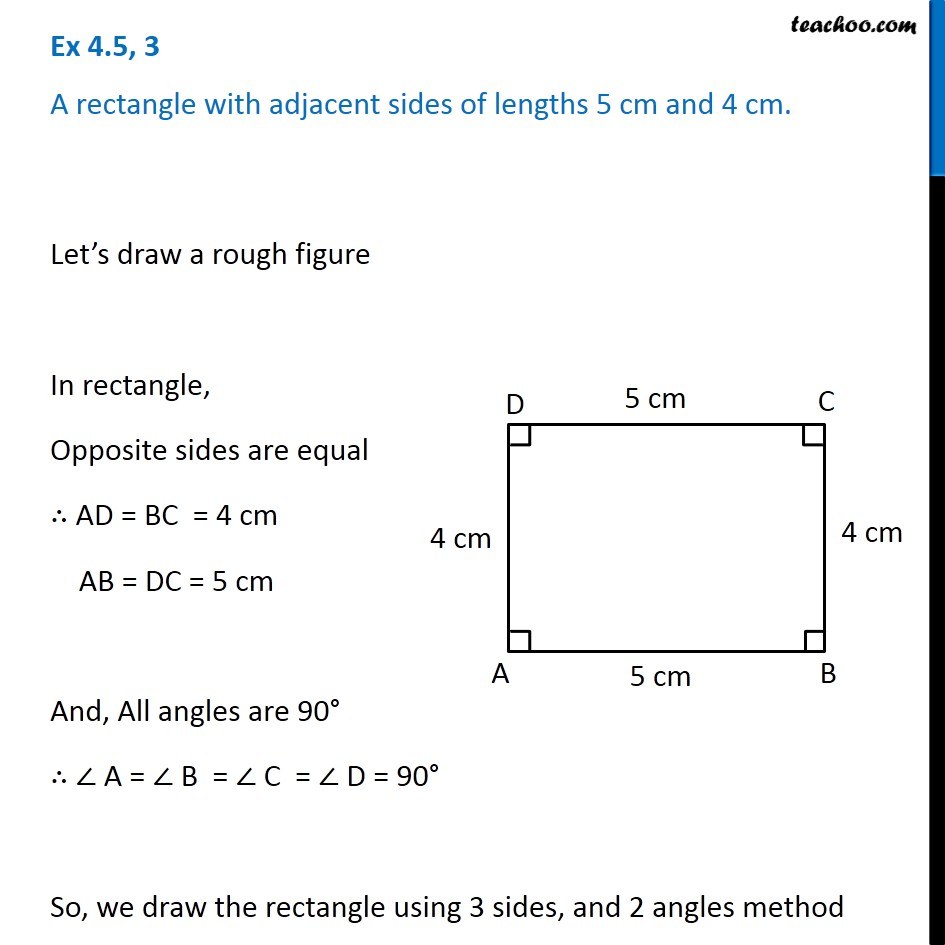 Question 3 - Draw A Rectangle With Adjacent Sides Of Lengths 5 Cm, 4