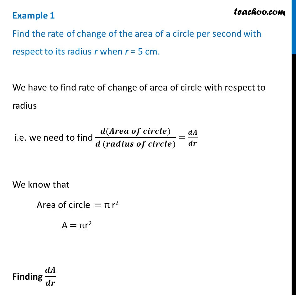 Example 1 - Find rate of change of area of circle per second
