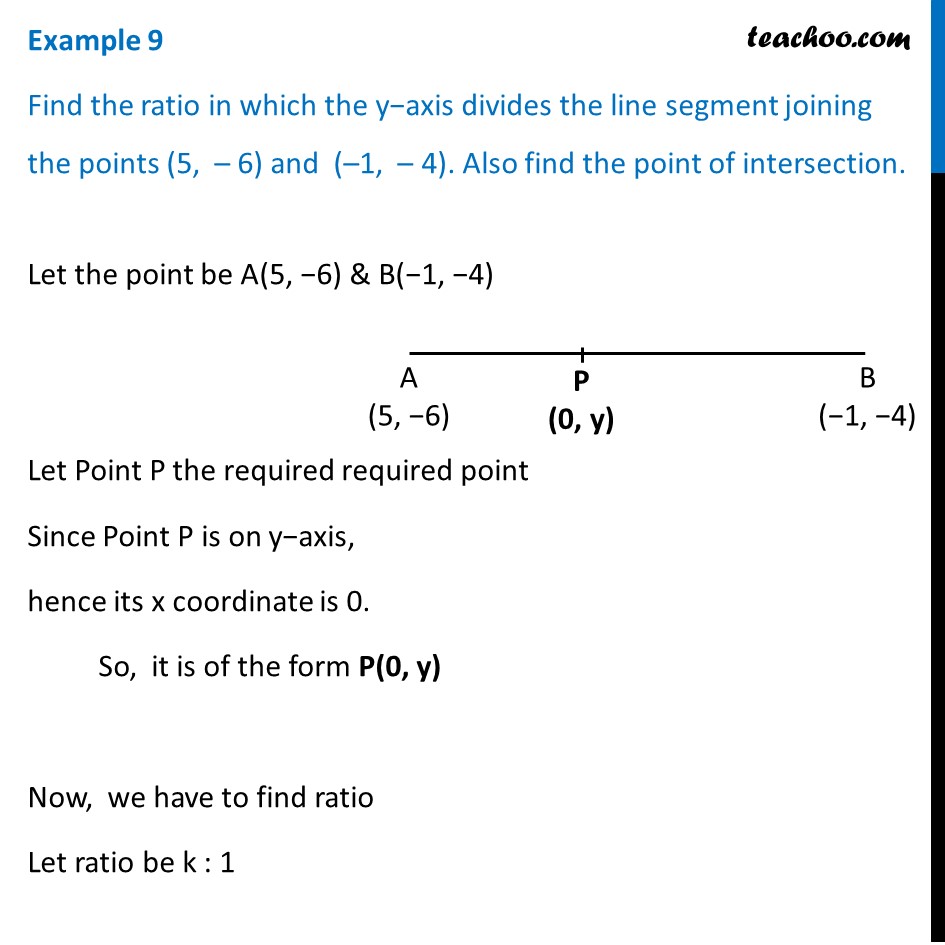 Example 9 - Find ratio in which y−axis divides (5, -6) - Examples