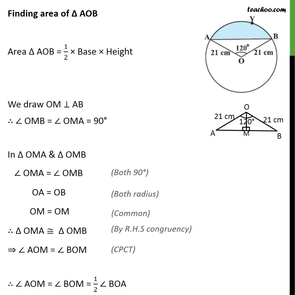 Example 2 - Find the area of segment AYB, if radius 21 cm