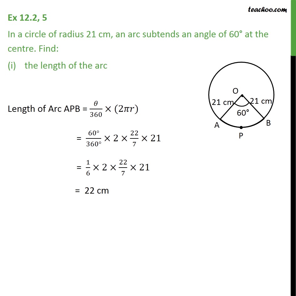 Ex 12.2, 5 - In a circle of radius 21 cm, an arc subtends 60