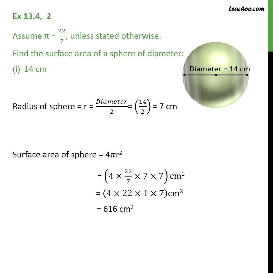 Ex 13.4, 2 - Find surface area of a sphere of diameter ...