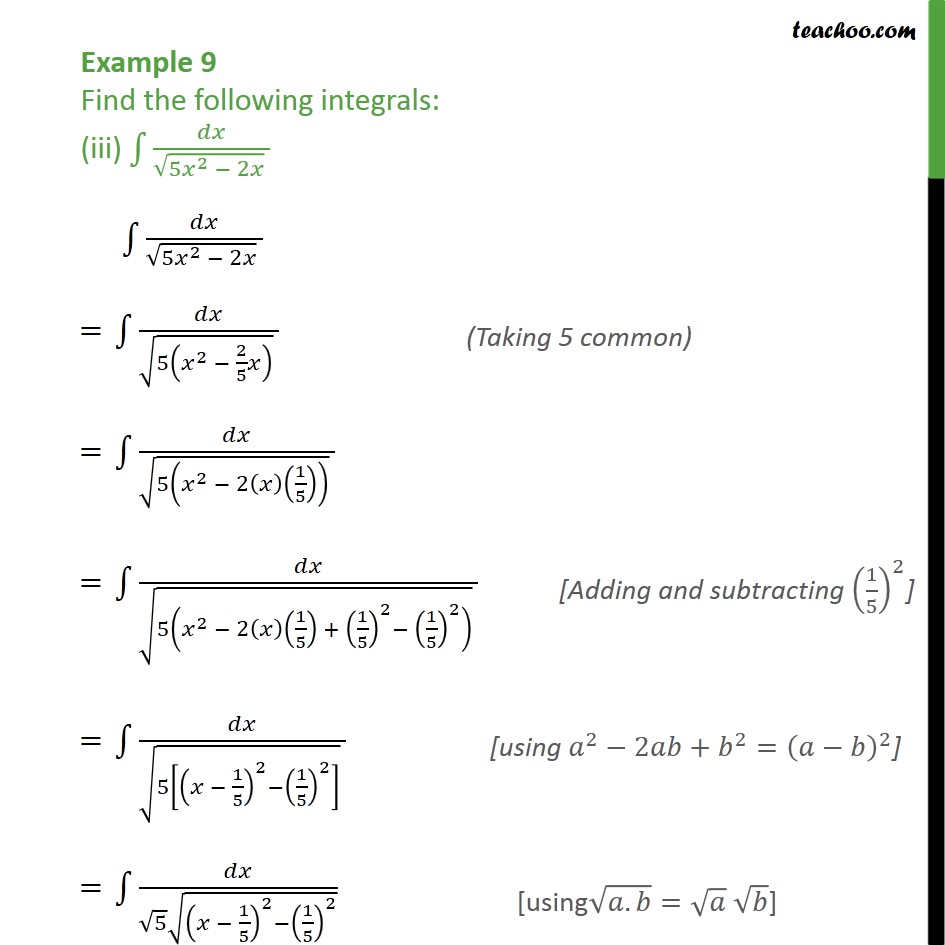 example-9-iii-find-the-integrals-iii-dx-root-5x2-2x