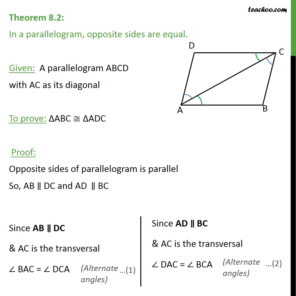 Theorem 82 Class 9 In Parallelogram Opposite Sides Are Equal T 9013