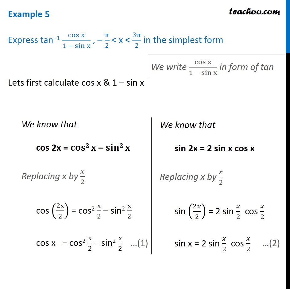 Example 5 - Express tan-1 cos⁡x/(1 - sin⁡x) - Chapter 2 Inverse