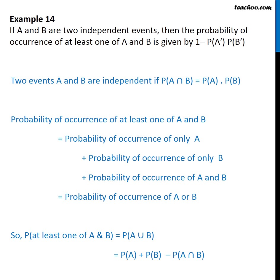 Example 14 - Probability of atleast one of A, B is 1 - P(A 