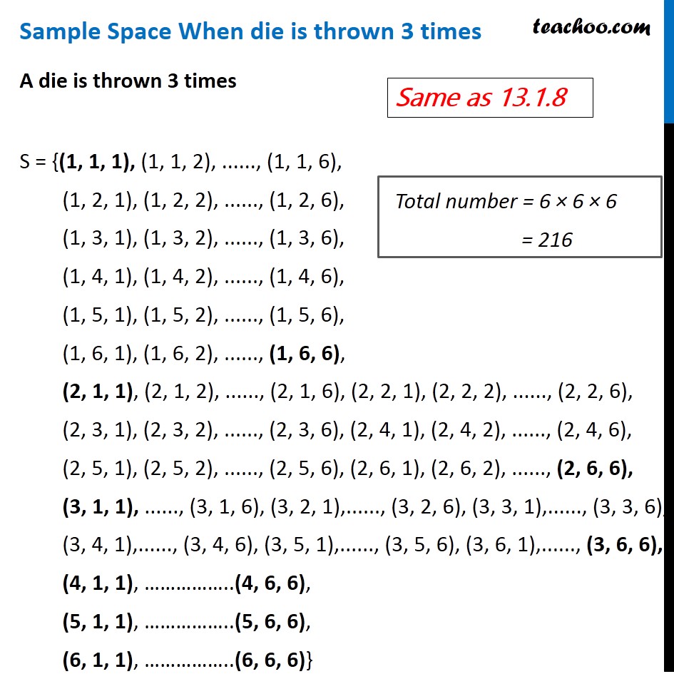 Example 5 - A die is thrown 3 times. Let A: 4 on 3rd throw B: 6 on