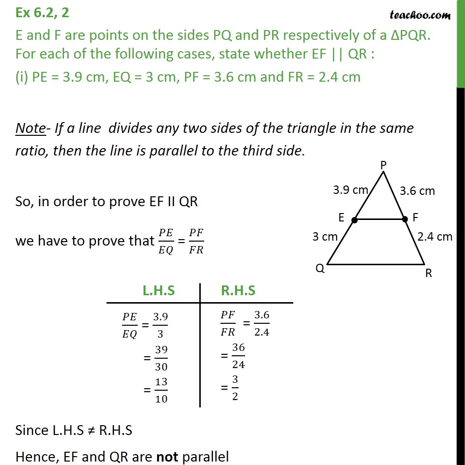 Ex 6.2, 2 - E and F are points on the sides PQ and PR - Ex 6.2