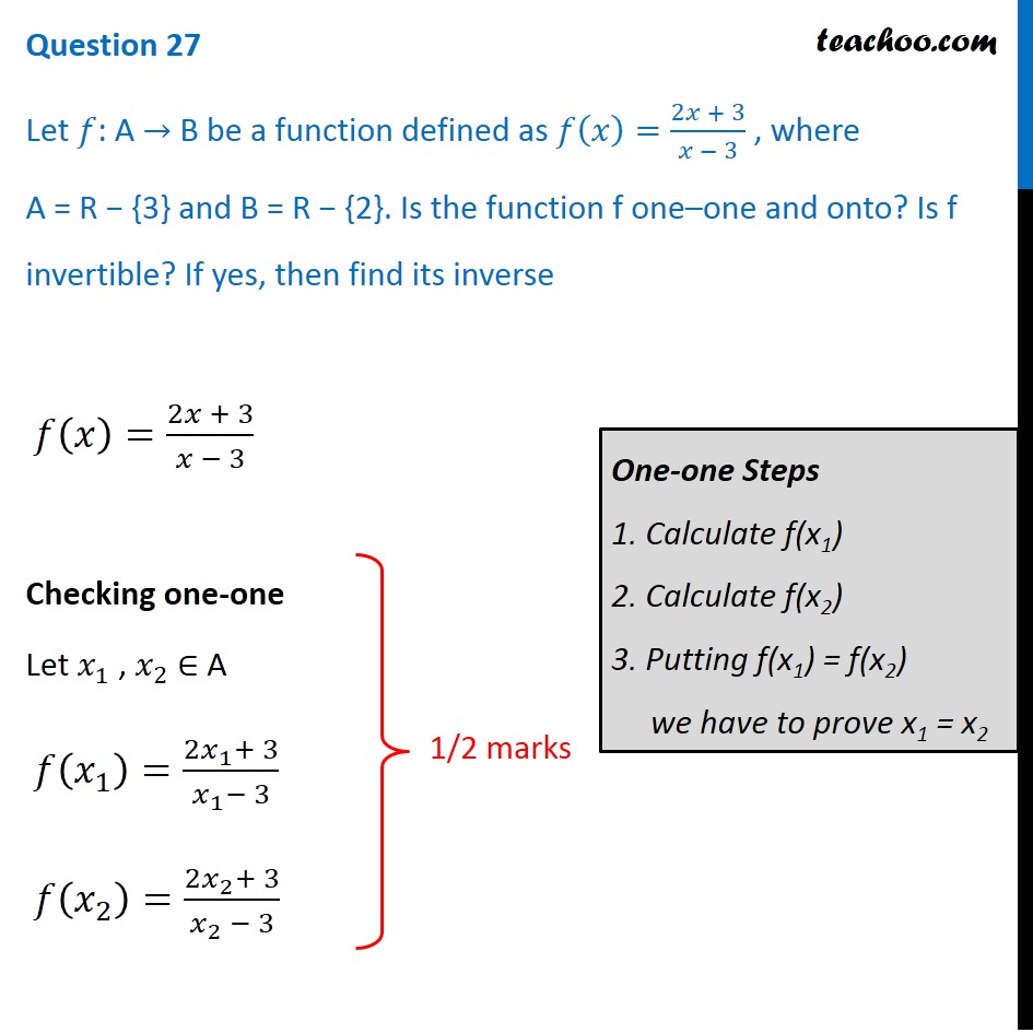 Let f(x) = (2x + 3)/(x - 3). If function f one-one and onto? Is f