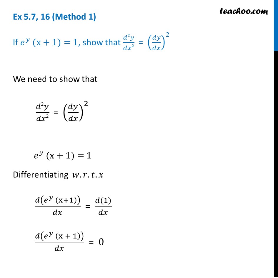 Ex 5 7 16 If E Y X 1 1 Show That Y Y 2 Teachoo