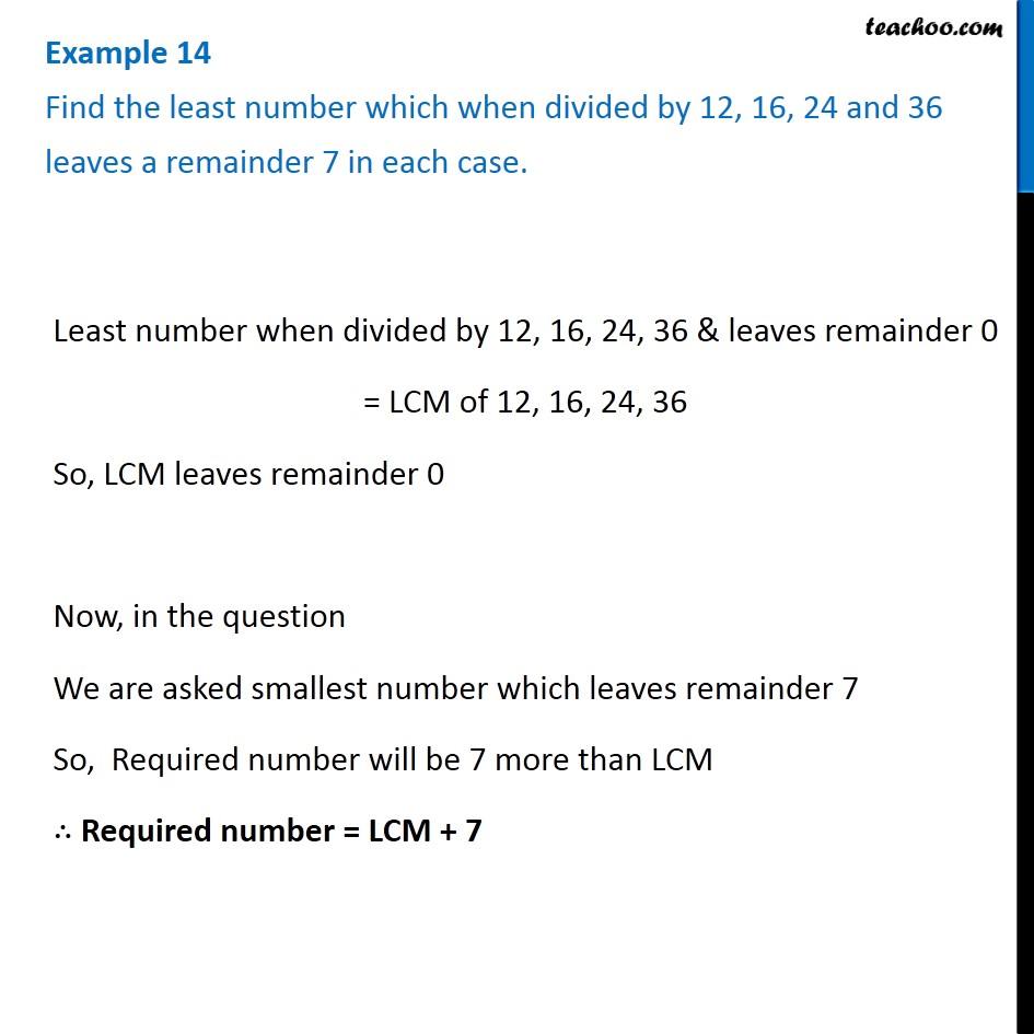 Example 14 - Find least number which when divided by 12, 16, 24 and 3