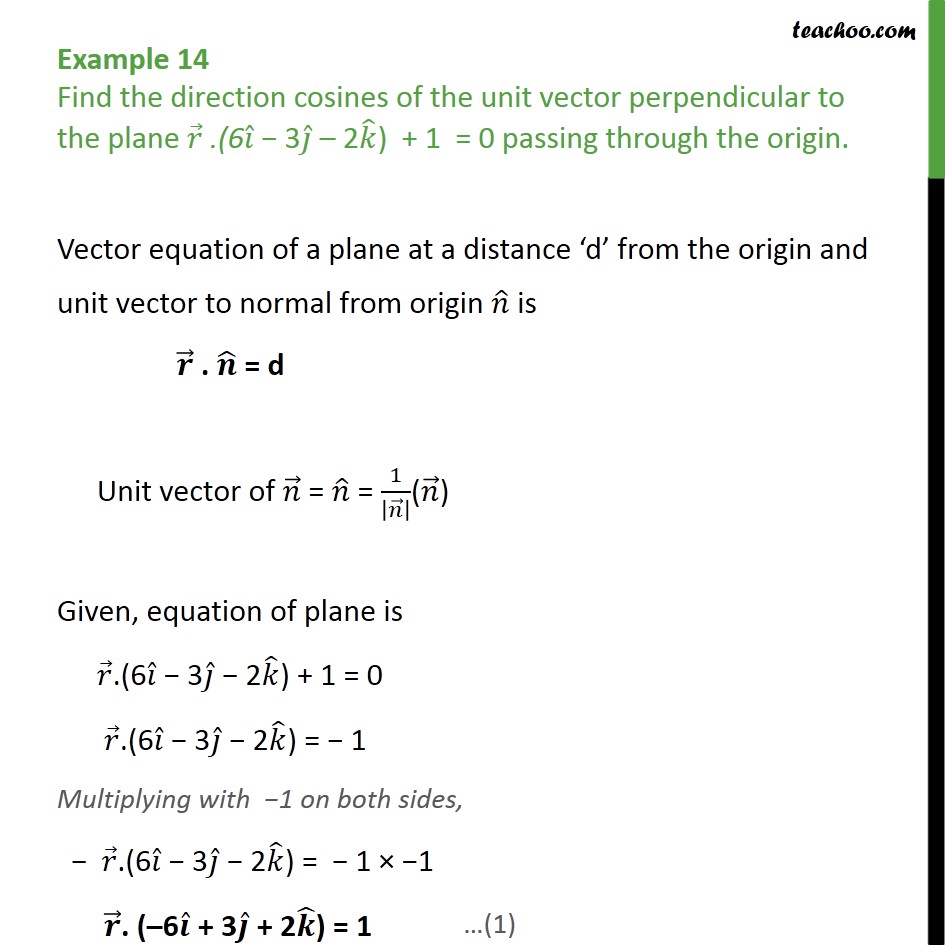 Example 14 - Find direction cosines of unit vector perpendicular - Examples