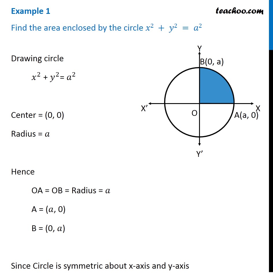 Example 1 Find Area Enclosed By Circle X2 Y2 Examples