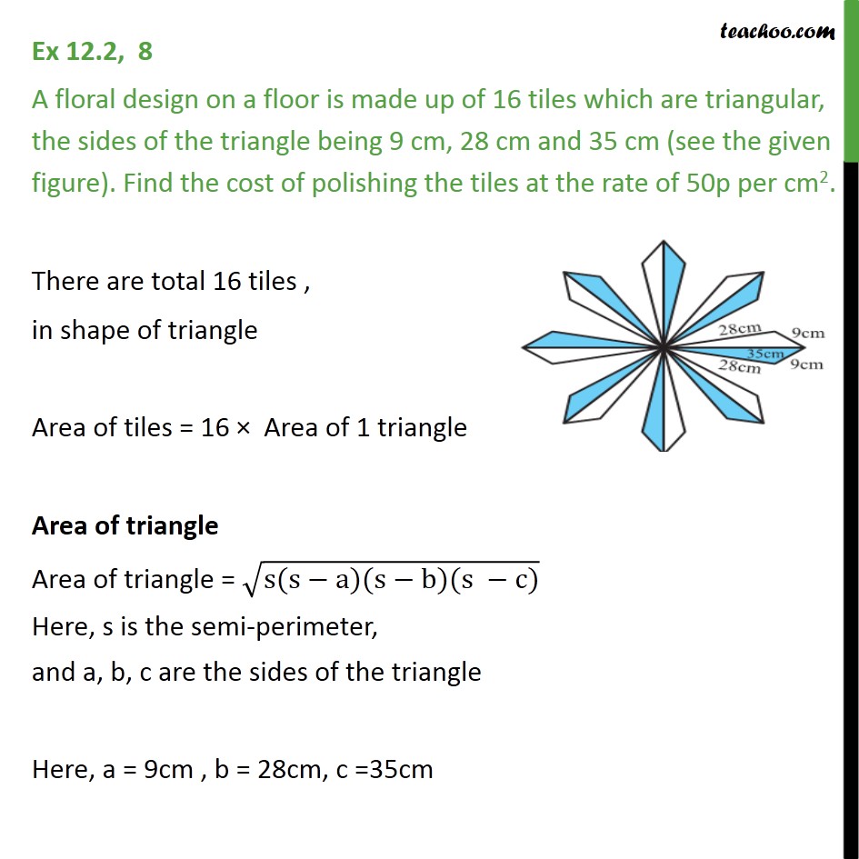 Ex 12.2, 8 - A floral design on a floor is made up of - Finding area of quadrilateral