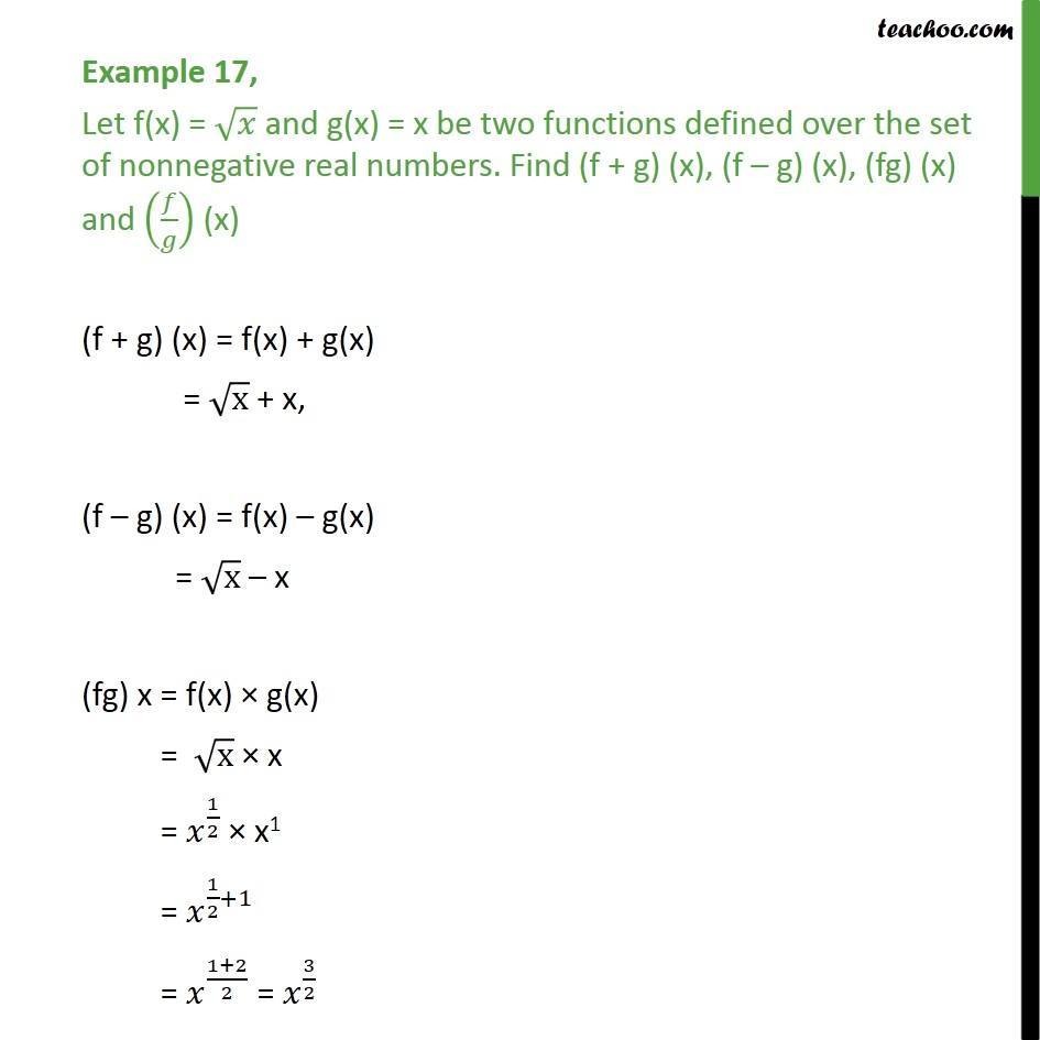 Example 17 Let F X Root X G X X Find F G Fg F G