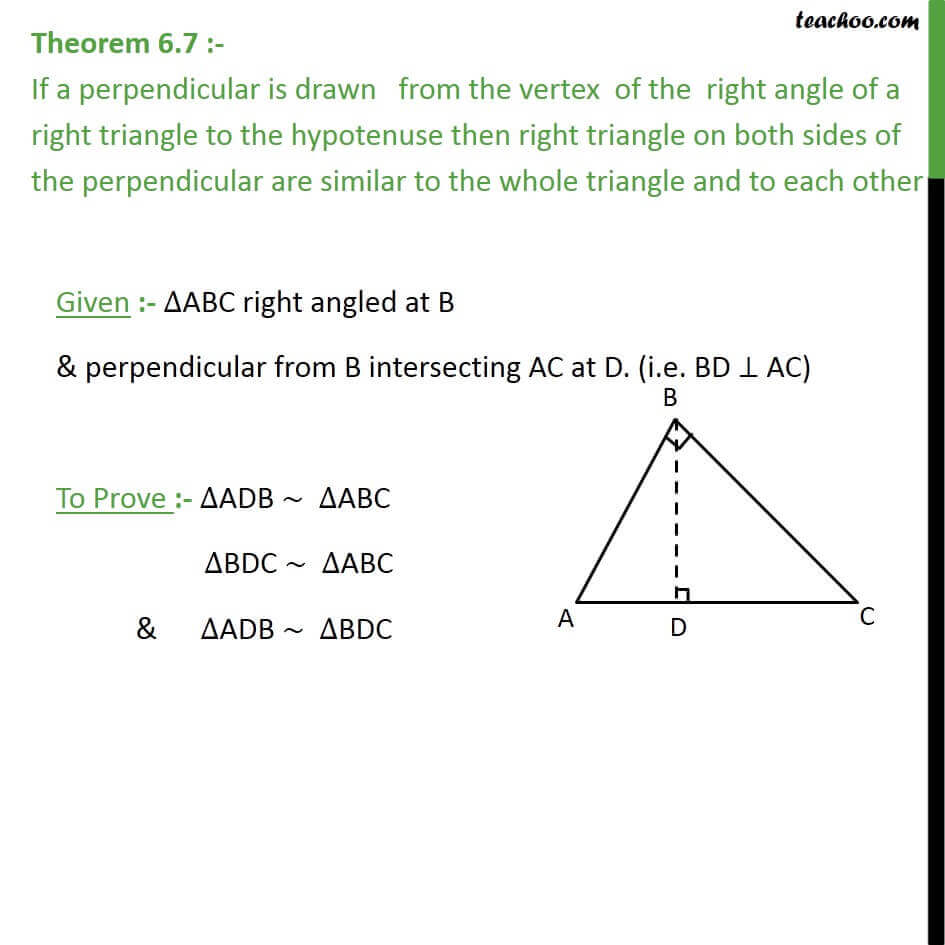 Theorem 6.7 - Class 10 - If a perpendicular is drawn from vertex of