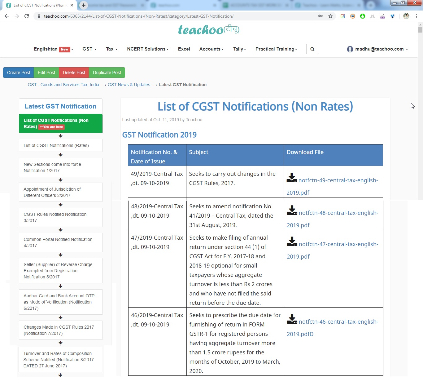 Where to check Latest changes and Notifications in GST Teachoo