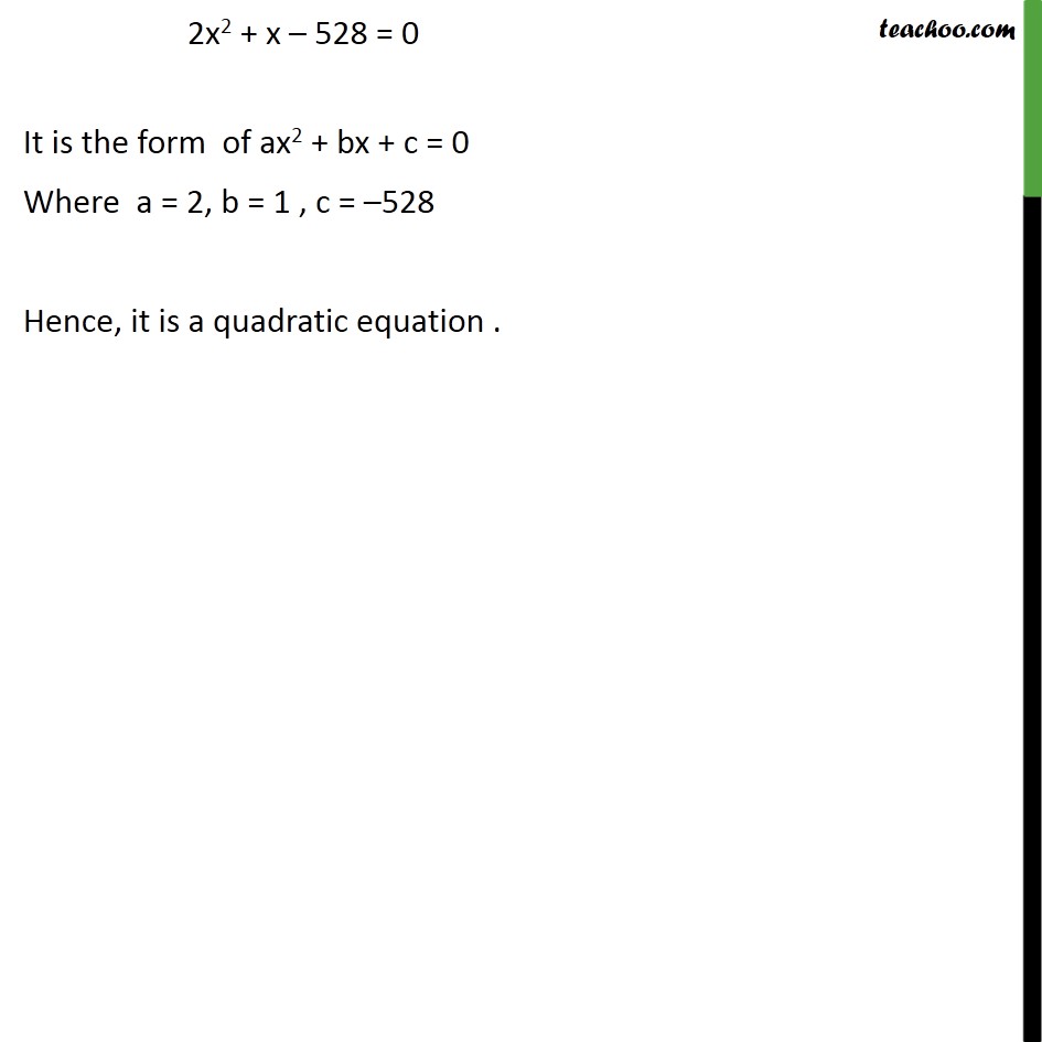 Ex 4.1, 2 (i) - Chapter 4 Class 10 Quadratic Equations - Part 2