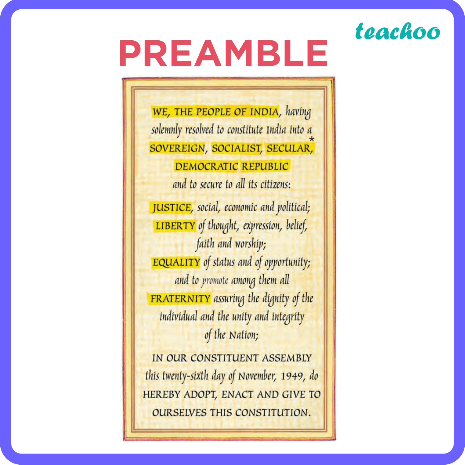 What is a Preamble? State any two points of its significance Class 9