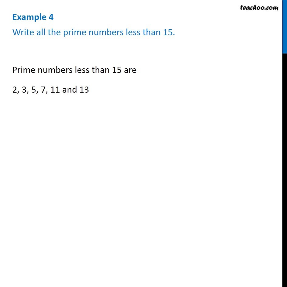 Example 4 - Write all the prime numbers less than 15 - Teachoo