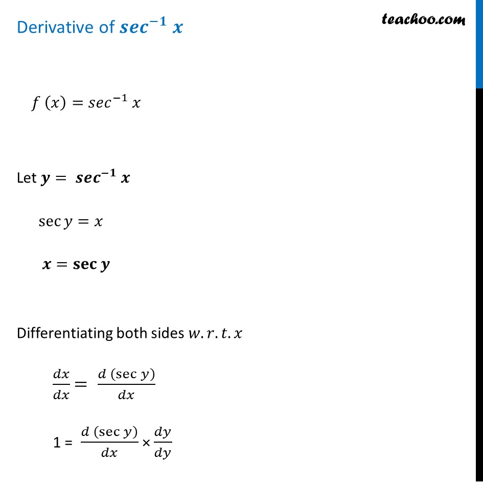 Derivative Of Sec 1 X Sec Inverse X Teachoo With Video 9540