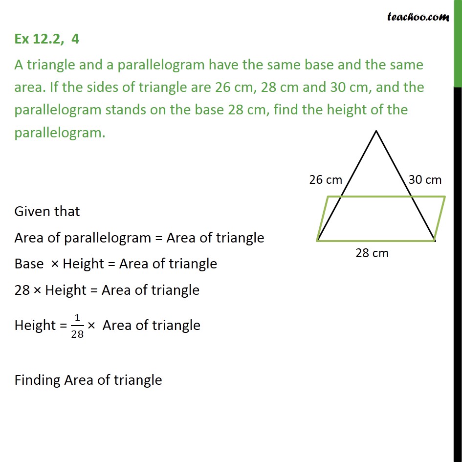 Ex 12.2, 4 - A triangle and a parallelogram have same base - Ex 12.2