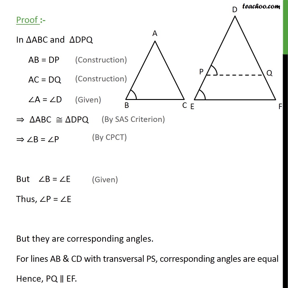 Theorem 6.3 (AAA Similarity) Class 10 - If corresponding angles equal