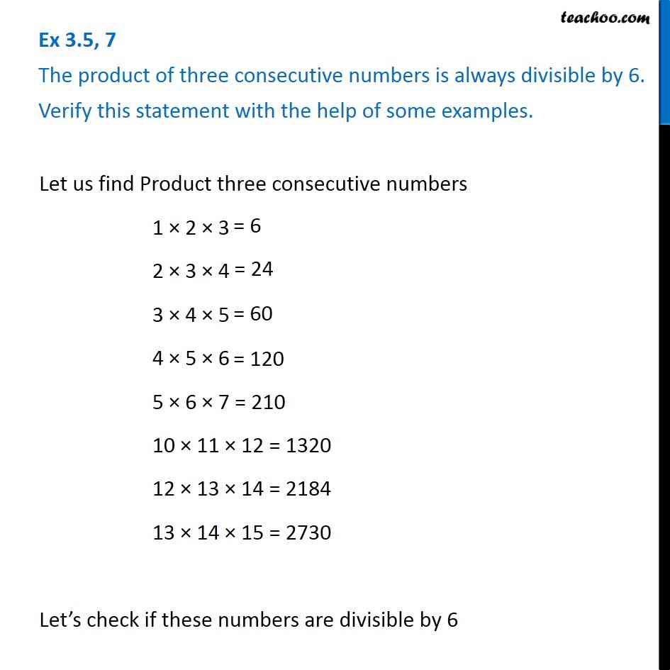 Ex 3.5, 7 - The product of three consecutive numbers is always
