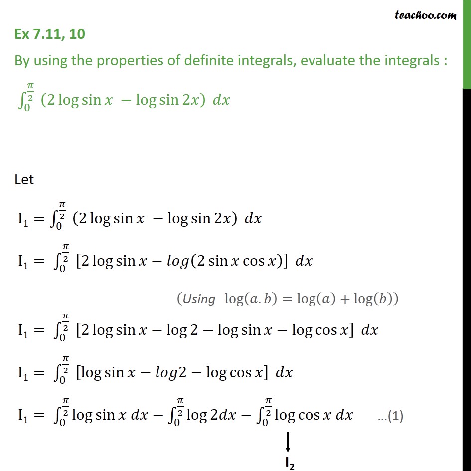 of 4 log2 Evaluate sin   Ex log  10 dx 7.11 7.11, Ex 2x)  sin log (2 x