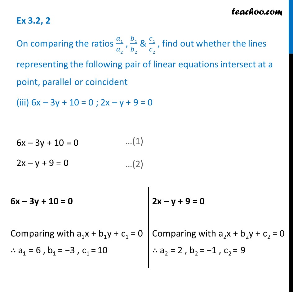 check-if-linear-equations-6x-3y-10-0-2x-y-9-0-intersect