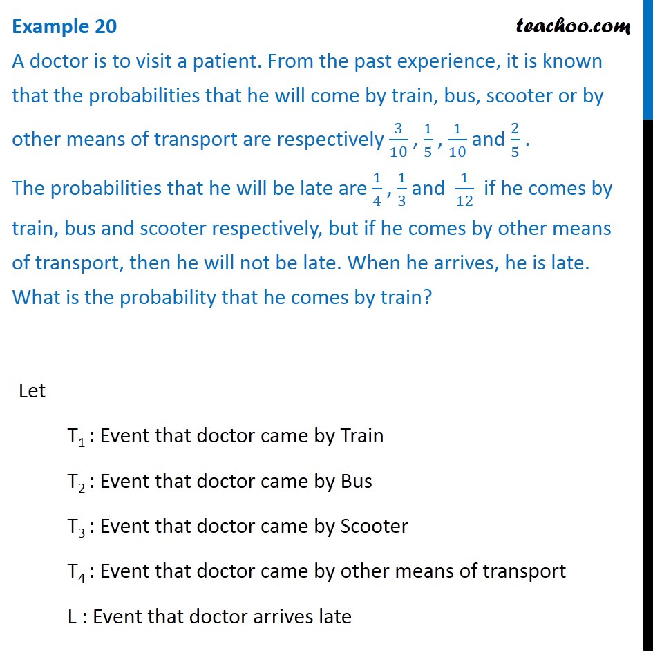 Example 20 - A doctor is to visit a patient. From past experience