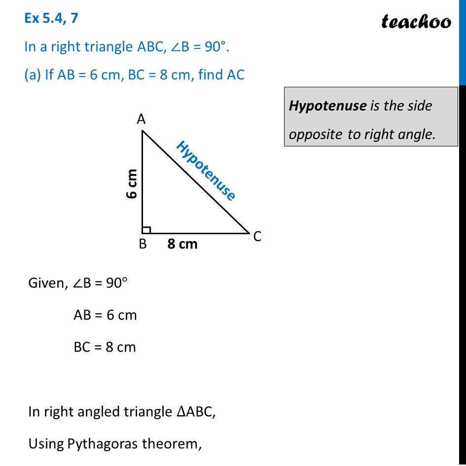 Ex 54 7 In A Right Triangle Abc Angle B 90 A If Ab 6 Cm 0927