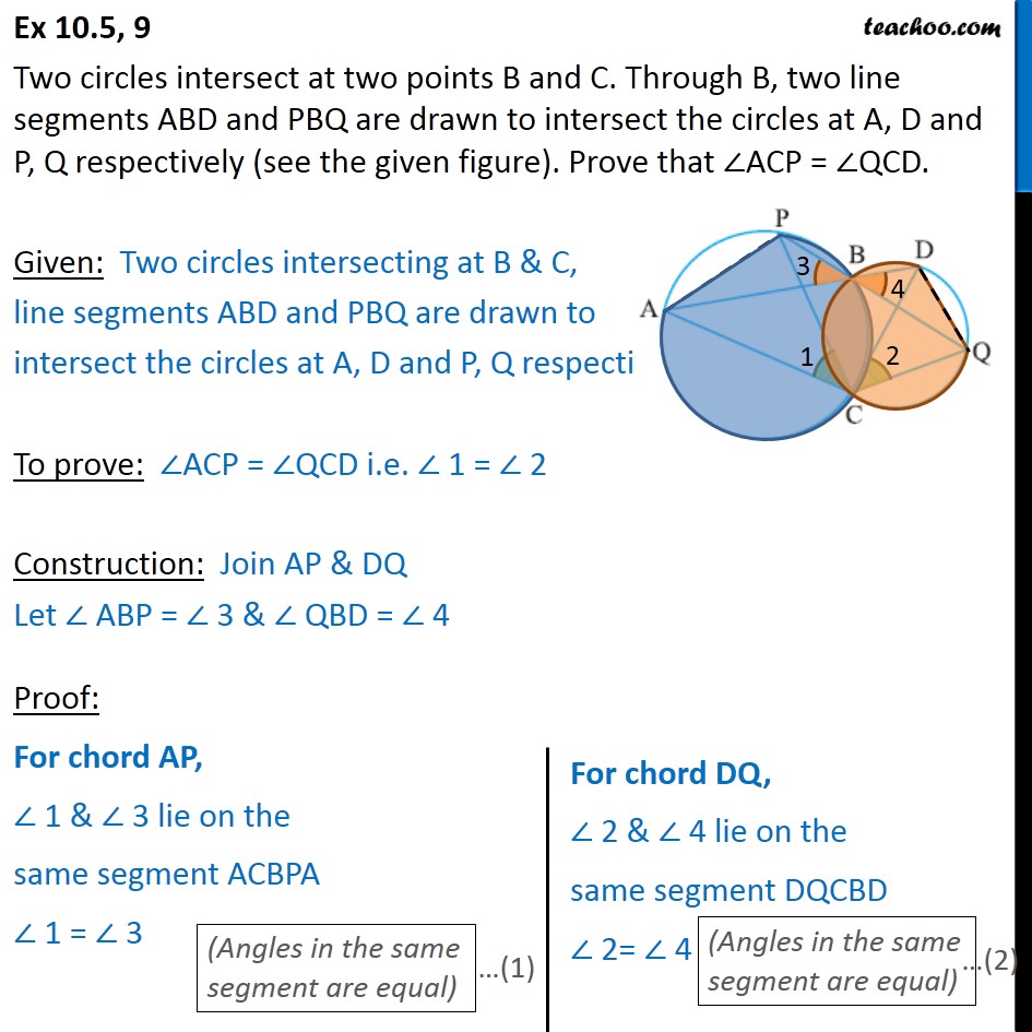 Ex 10.5, 9 - Two Circles Intersect At Two Points B And C - Ex 10.5