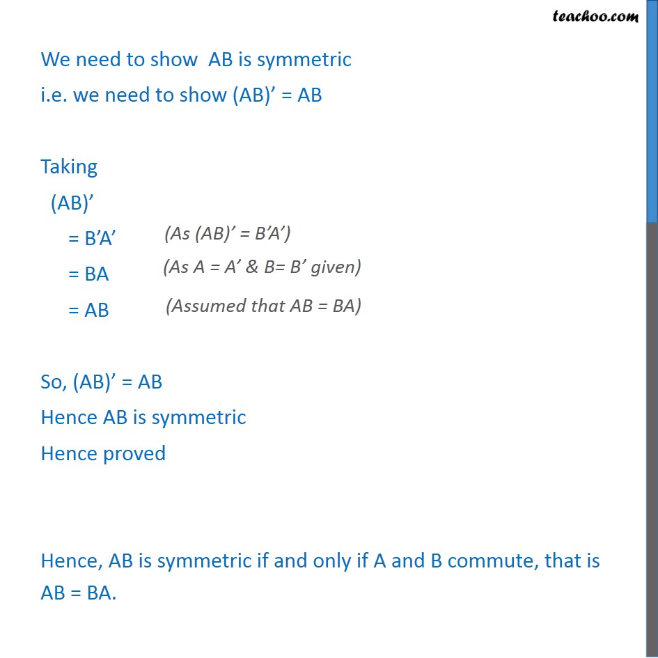 Example 27 - If A, B Are Symmetric Matrices Of Same Order, Show - Exam