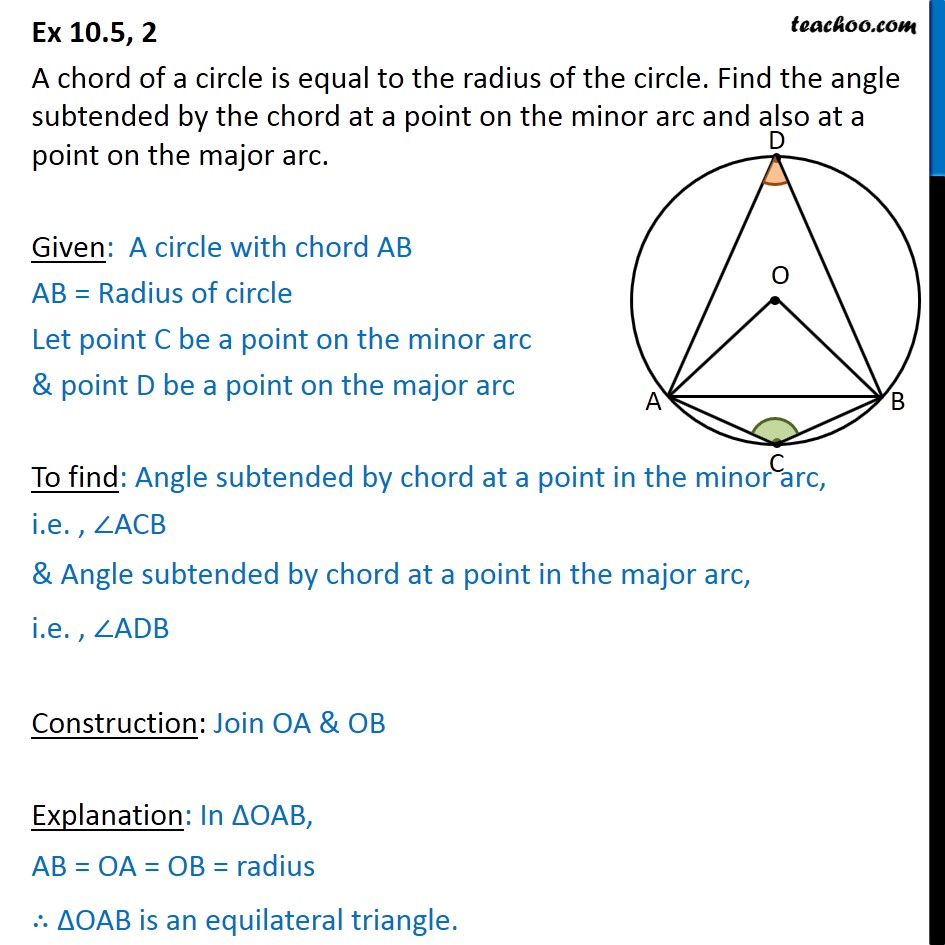 Ex 9.3, 2 - A chord of a circle is equal to radius - Ex 9.3