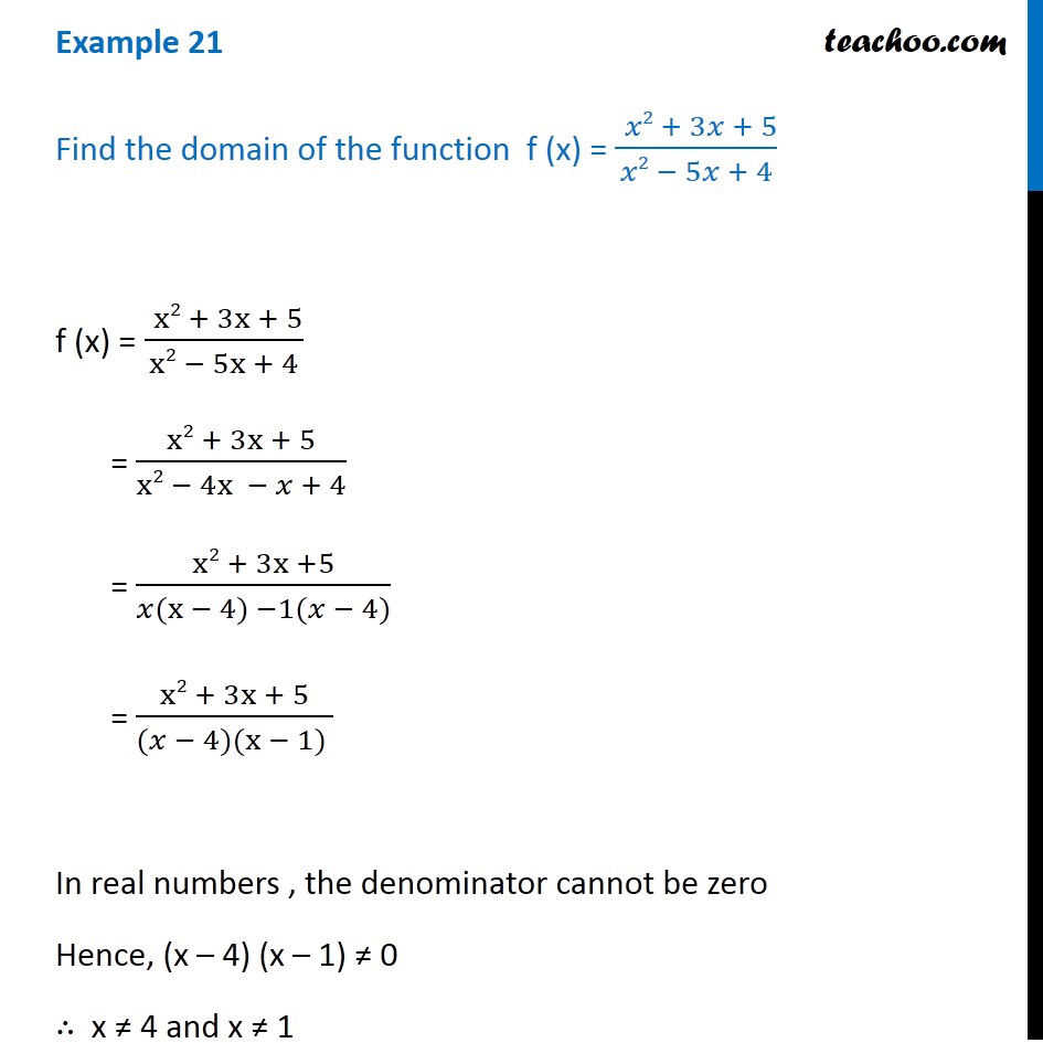 Example 21 Find Domain Of F X X2 3x 5 X2 5x 4