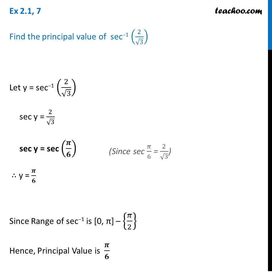 Ex 2 1 7 Find Principal Value Of Sec 1 2 Root 3 Chapter 2