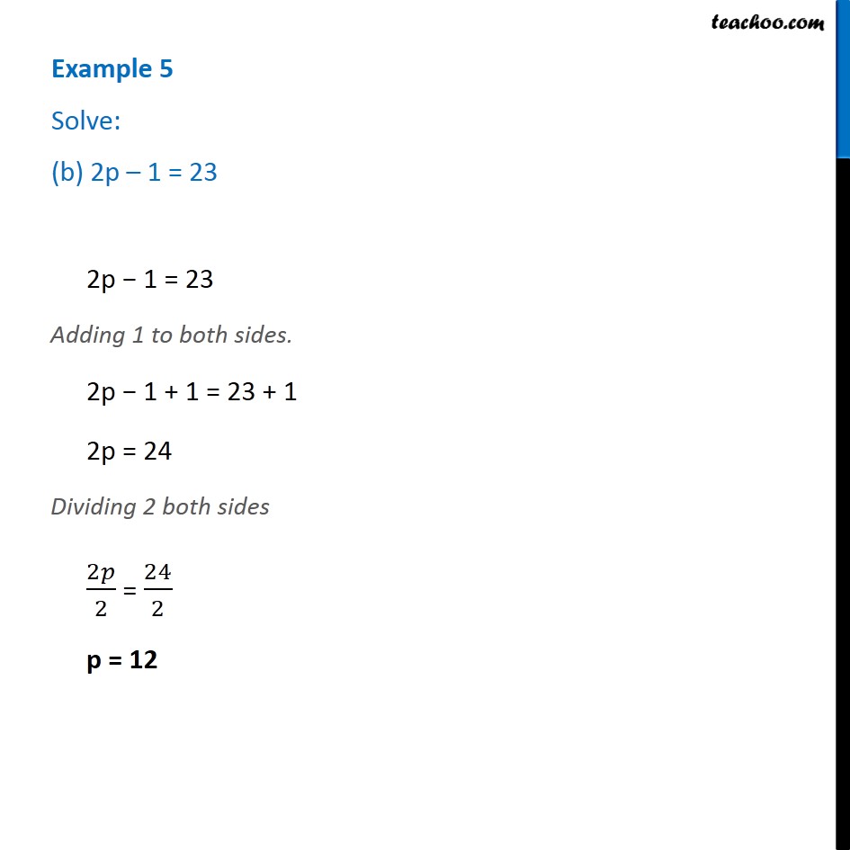 [Class 7 Example 5] Solve: (b) 2p – 1 = 23 - Teachoo - Examples