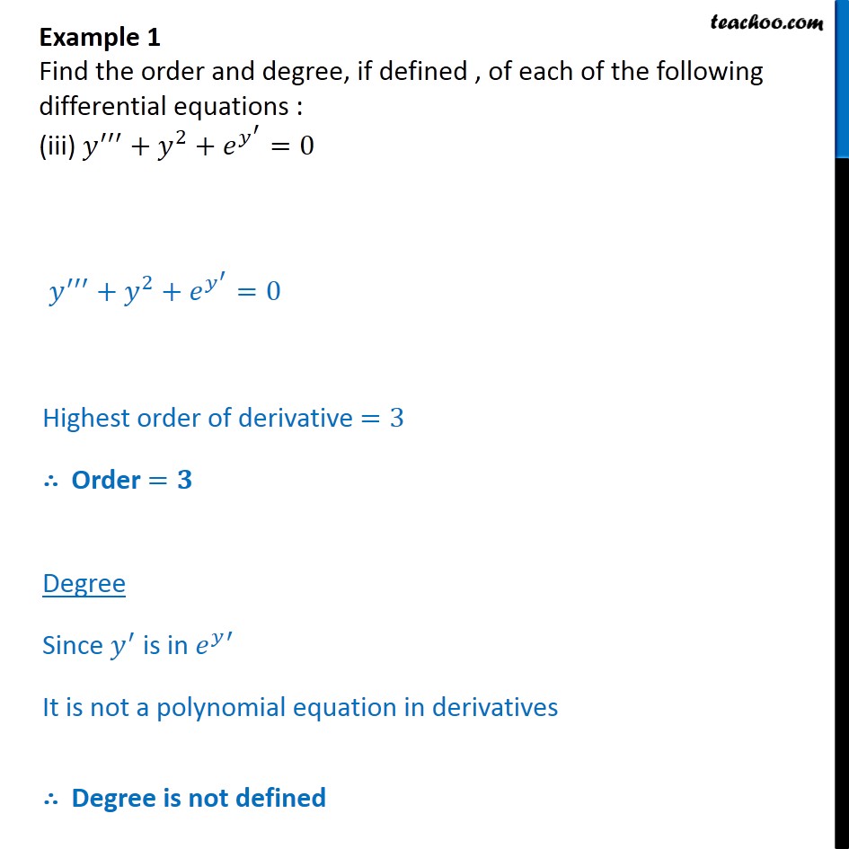 Example 1 - Find Order And Degree Of Differential Equations - Examples