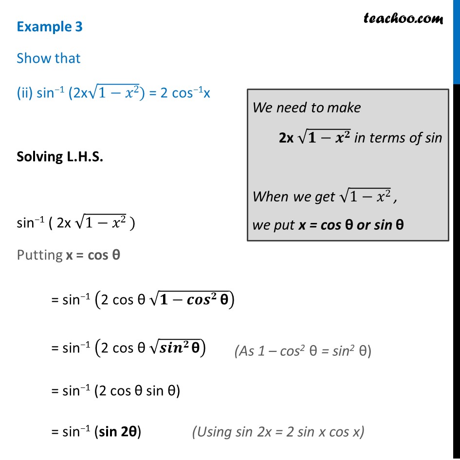 Show That Sin 1 2x √ 1 X 2 2 Cos 1 X Inverse Trigonometry